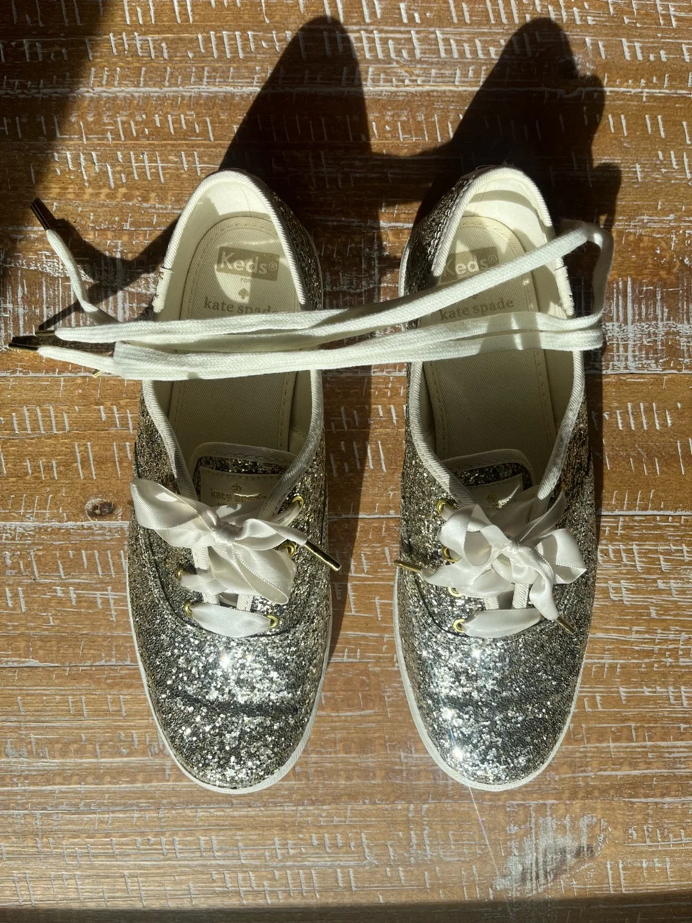 kate spade Gold Glitter Lace-Up Sneakers - Picture 2 of 7